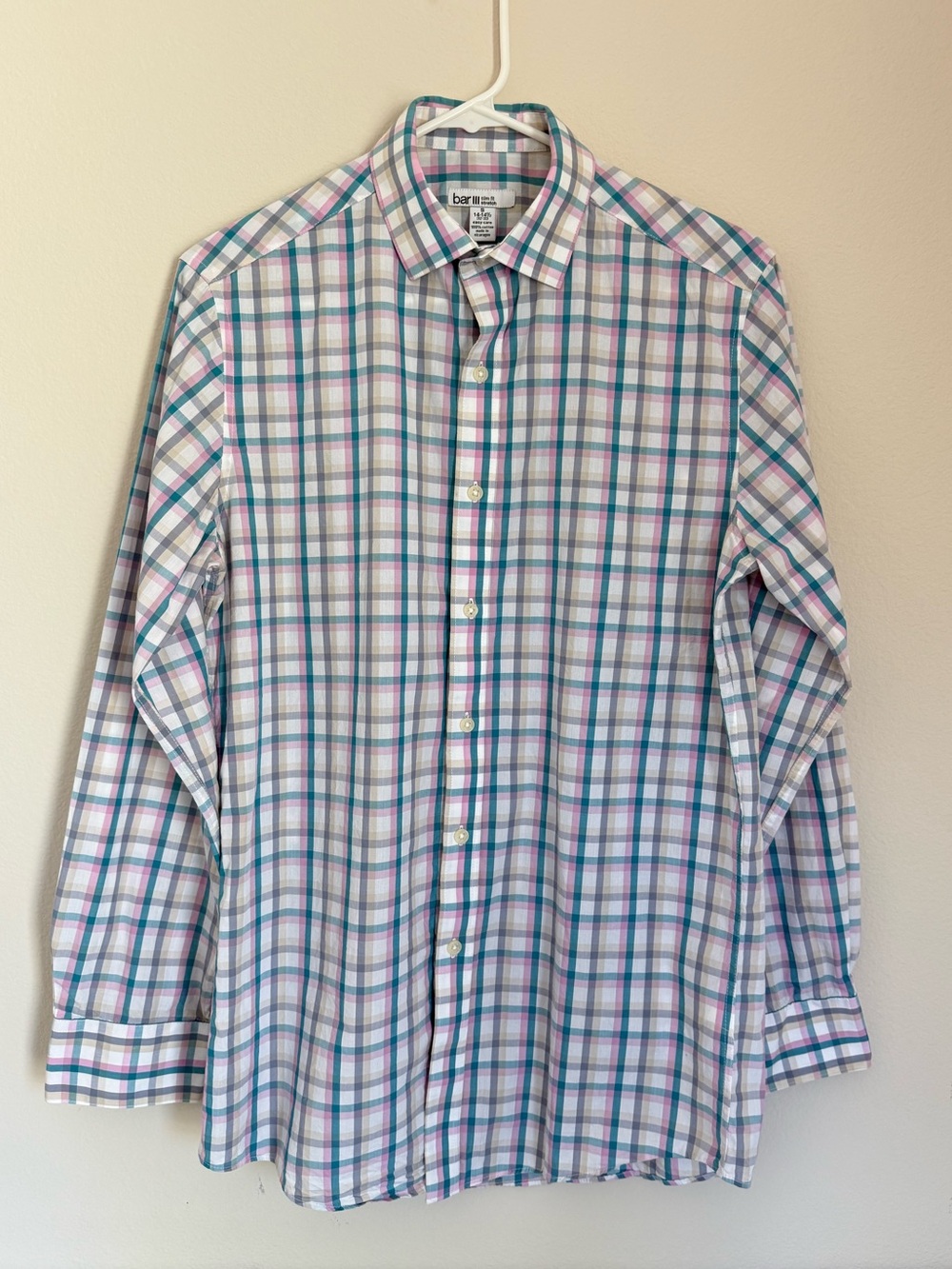 Bar 3 Men’s S Multi-Color Pink Blue White Plaid Button-Up Shirt Preppy